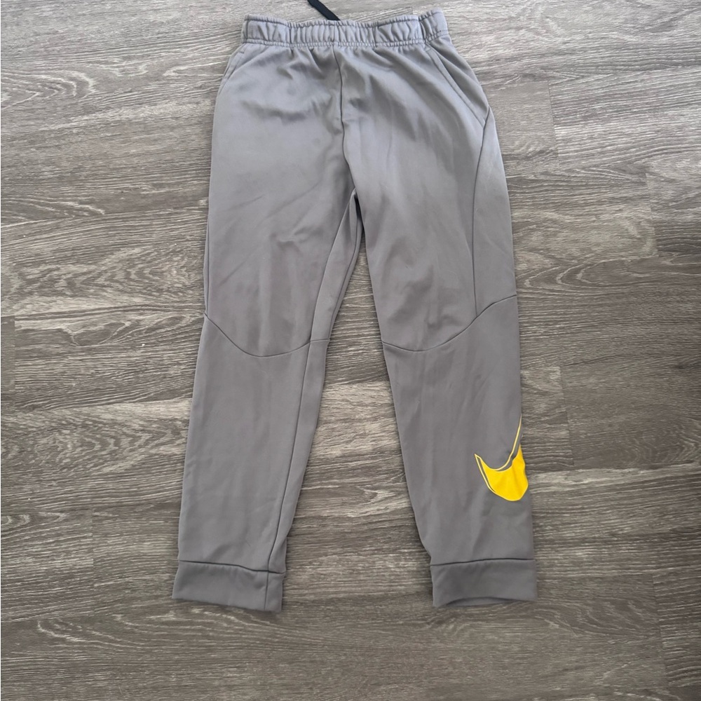 Nike Kids Gray Joggers with Yellow Swoosh YXL